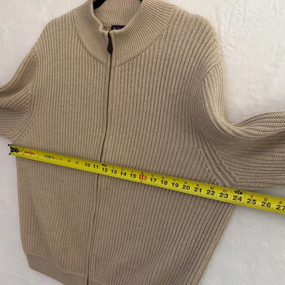 Brooks Brothers Mens Supima Cotton Full Zip Ribbed Cardigan Sweater‎ Beige L